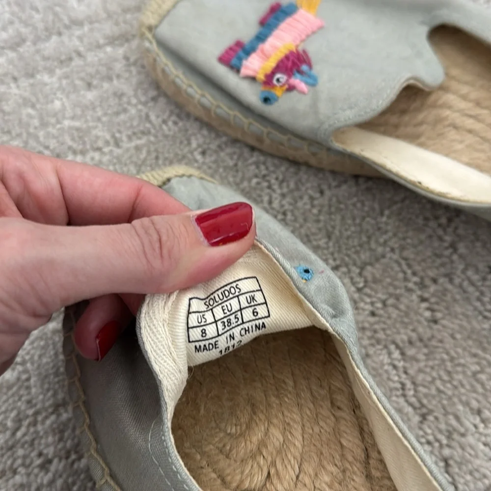 Soludos Women’s Grey Espadrilles with Colorful Pinata Embroidery